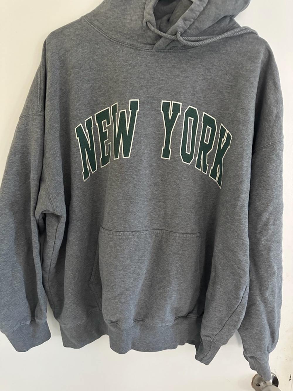 Brandy Melville Gray 'New York' Hoodie with Green Lettering